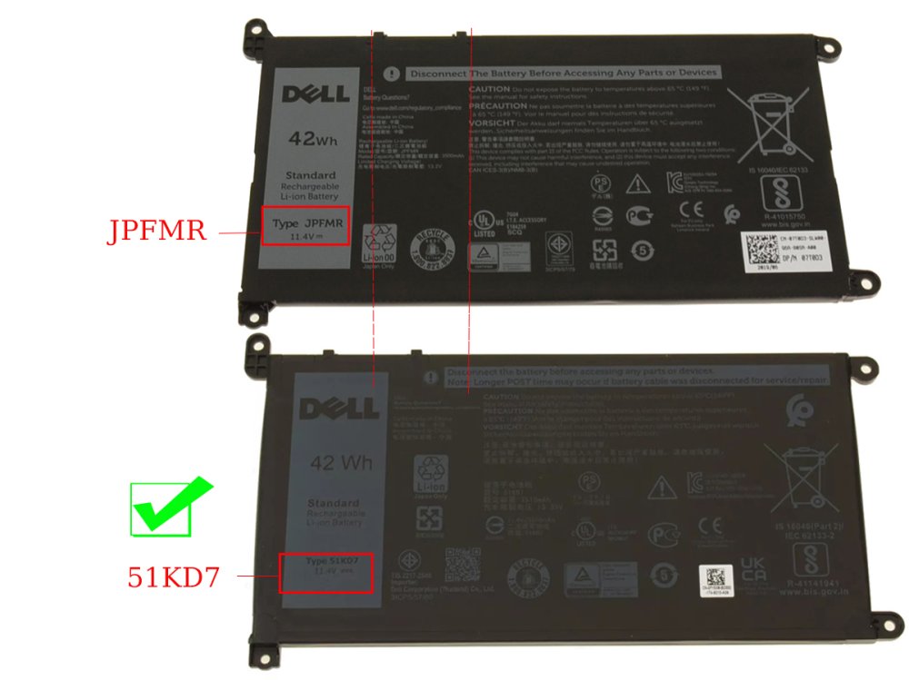 Originale 42Wh Batteria Dell 51KD7 051KD7 FY8XM Y07HK