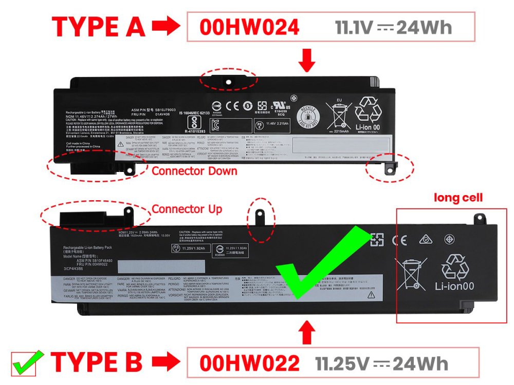 Originale Lenovo 00WH037 Batteria 24Wh 2090mAh 3-Cell