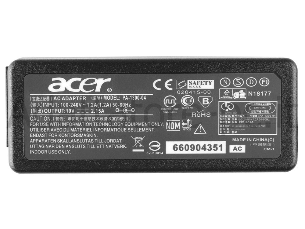 Alimentatore Adattatore Caricabatterie Acer Aspire One 531h-1G25Bk