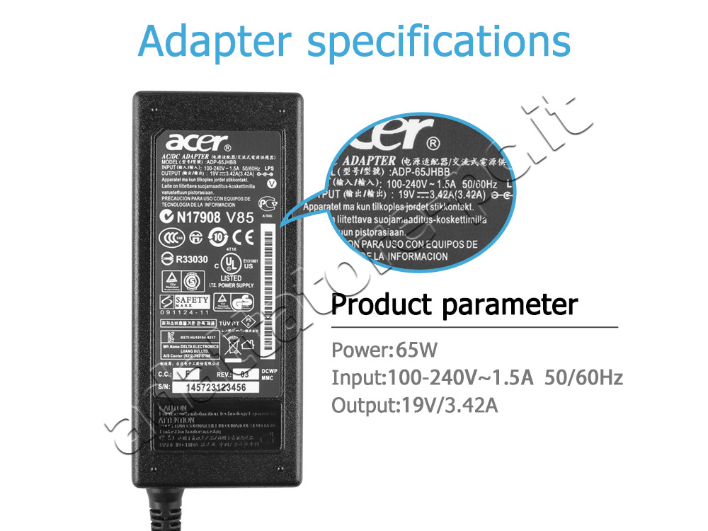Originale Alimentatore Acer Aspire TimelineX AS3820T-334G50I 65W +Cavo