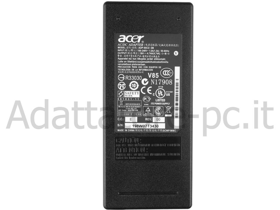 Originale Alimentatore Acer A10-090P3A ADP-90MD BB 90W + Cavo