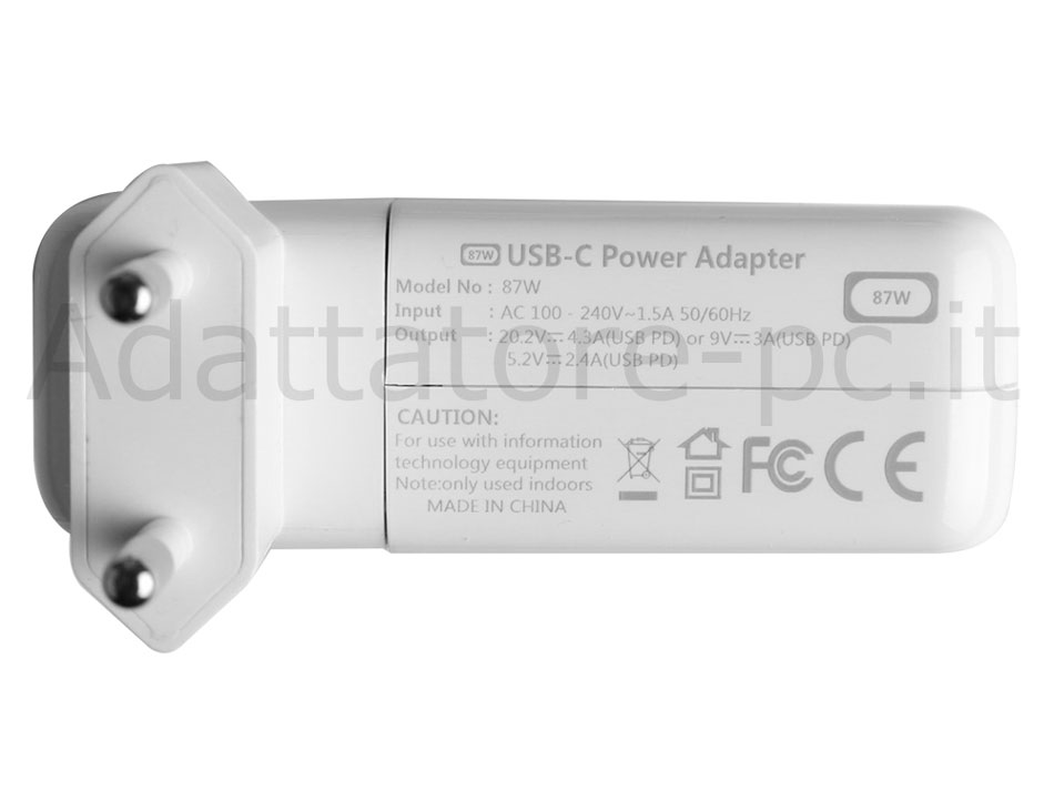 Alimentatore Adattatore Apple MacBook Pro 15 MPTV2B/A 87W USB-C