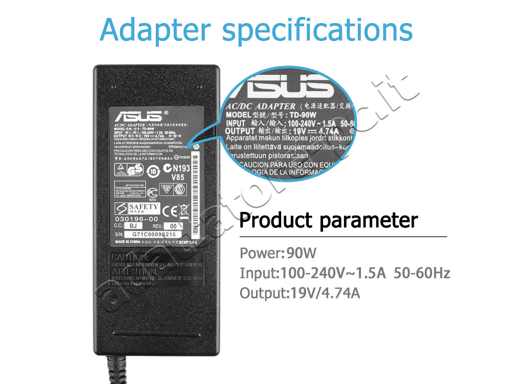 Alimentatore Adattatore Caricabatterie Asus Eee Box EB1501P 90W
