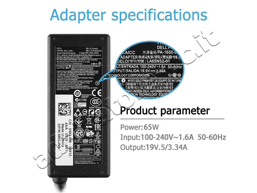 Originale 65W Dell Vostro 15 3515 Alimentatore Adattatore + Cavo