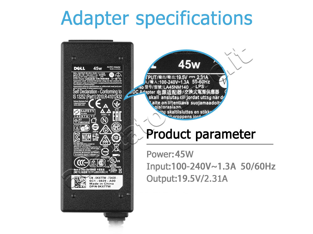 Originale Alimentatore Adattatore Dell Inspiron 15 5570 45W + Cavo