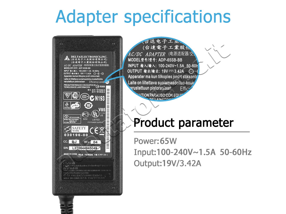 Alimentatore Adattatore Fujitsu ADP-65JH AB 65W + Cavo Libero
