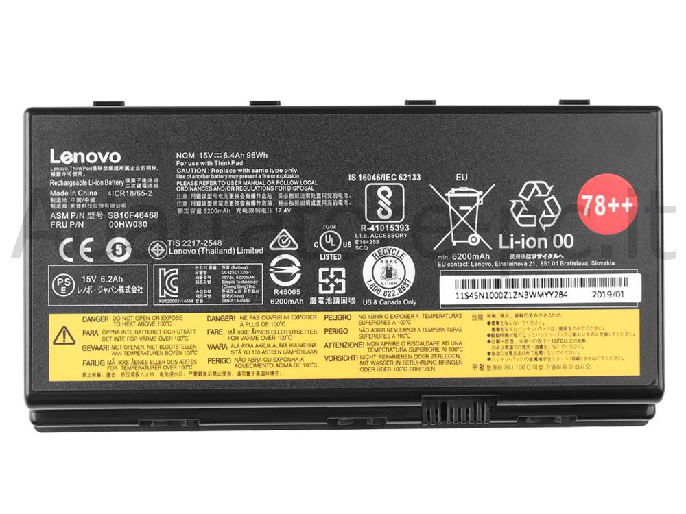 Originale Lenovo 01AV451 Batteria 96Wh 6400mAh 8-Cell