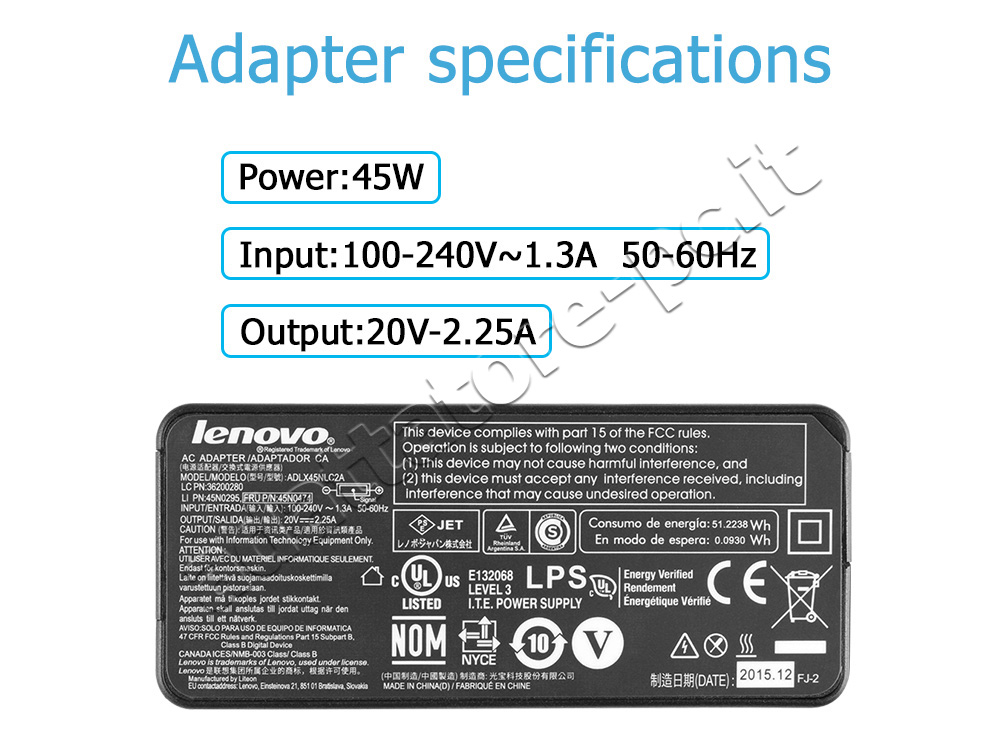 Originale Alimentatore Adattatore Lenovo ADLX45DLC3A 45W + Cavo Libero
