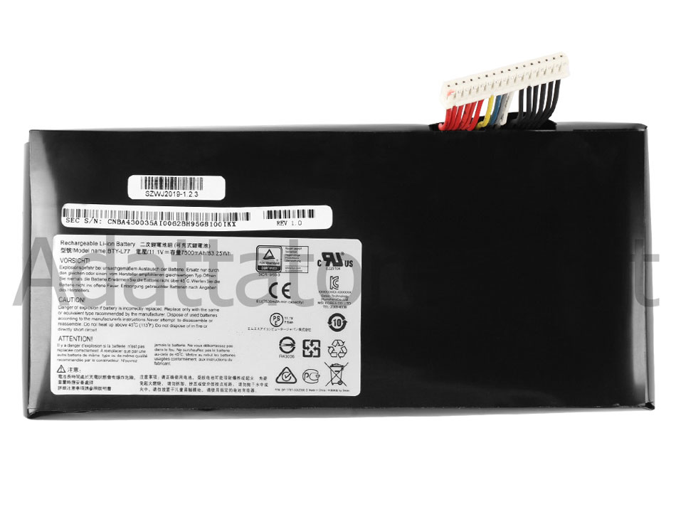 83.5Whr 9 Cell 7500mAh Batteria MSI WT72 2OL-1246 WT72 2OL-1400US