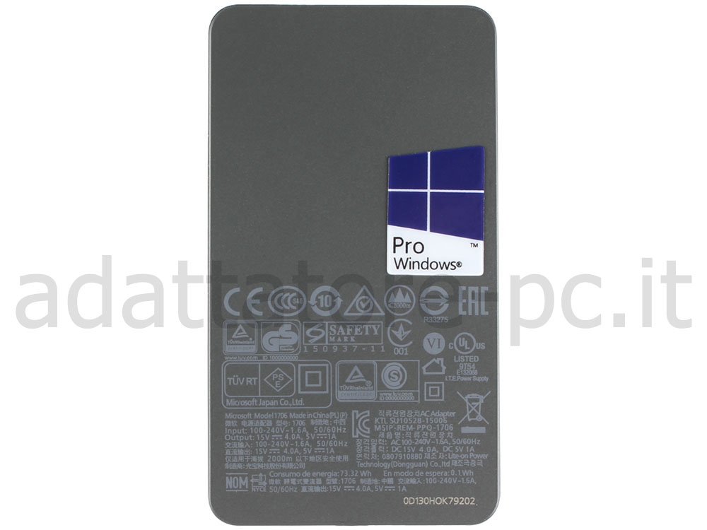 Originale Adattatore Microsoft 1706 V4 Microsoft Surface Book 65W