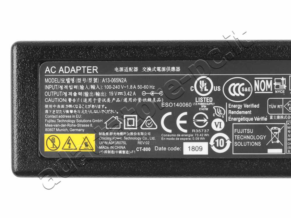 Originale Alimentatore Adattatore Fujitsu A13-065N2A FPCAC186 65W